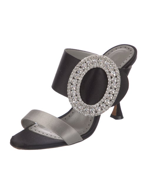 Manolo Blahnik Satin Colorblock Pattern Slides