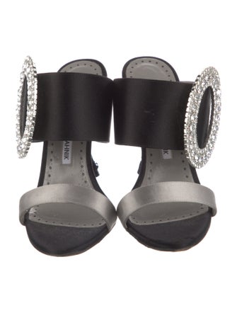 Manolo Blahnik Satin Colorblock Pattern Slides