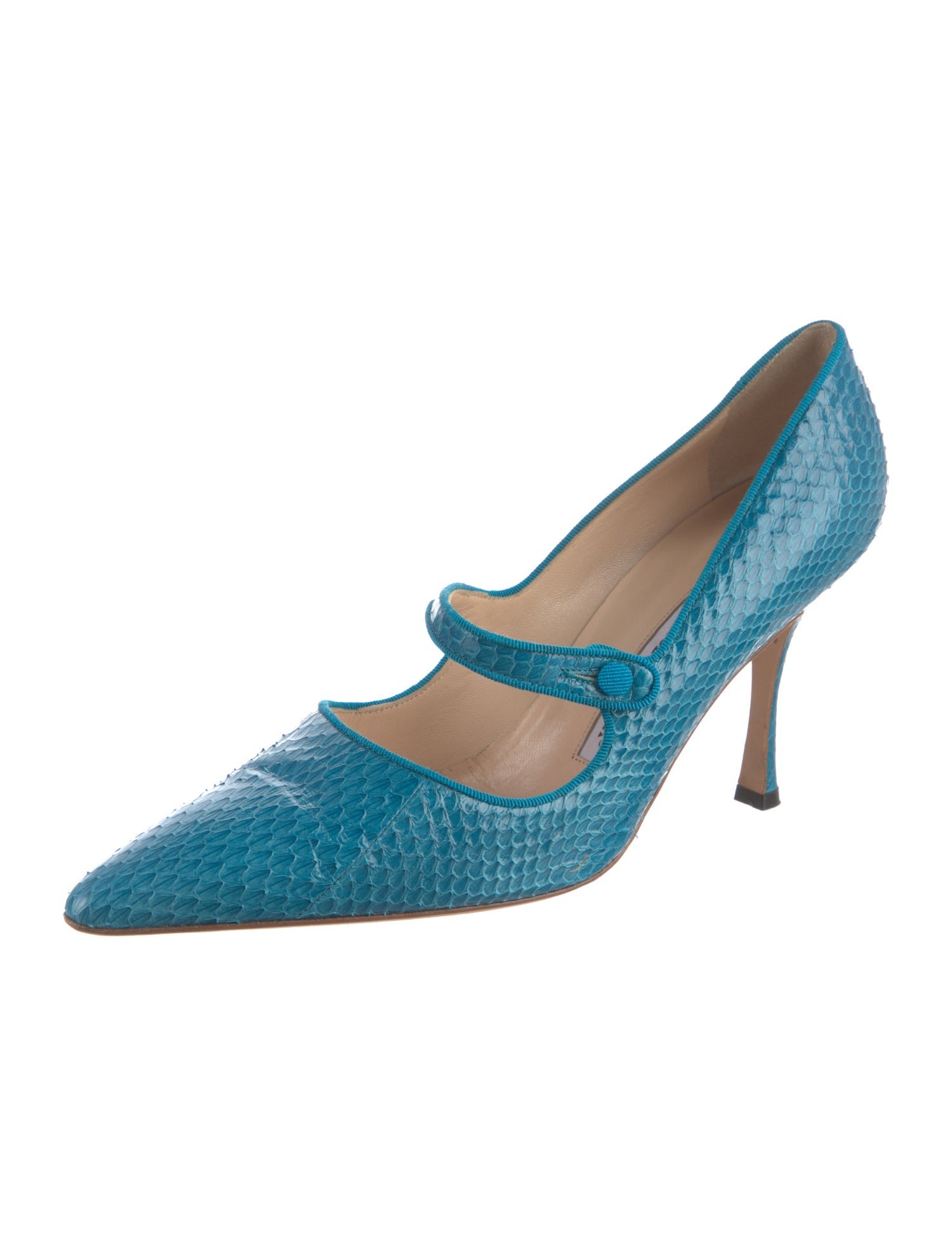 Manolo Blahnik Campari Snakeskin Pumps