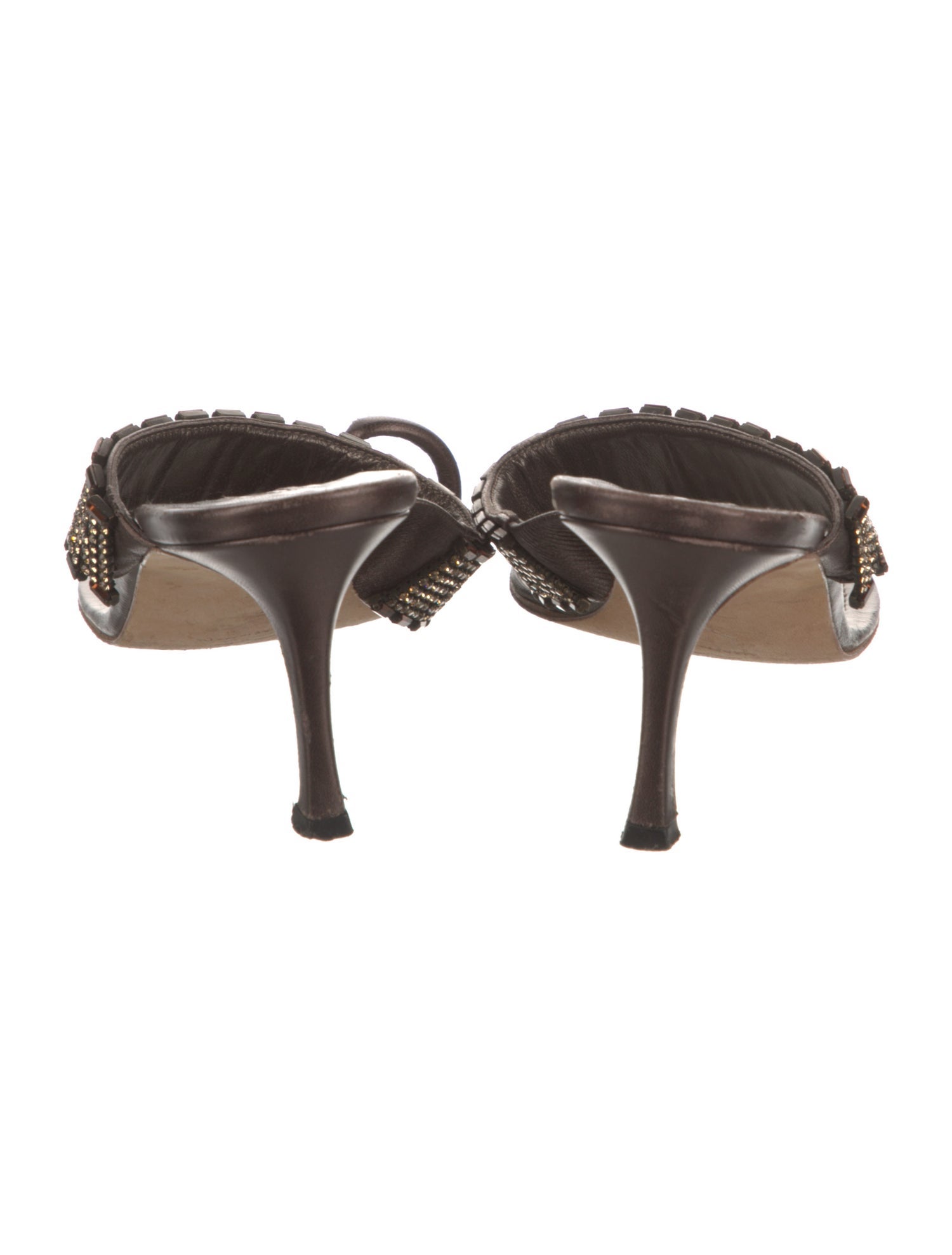 Manolo Blahnik Leather Crystal Embellishments Slides