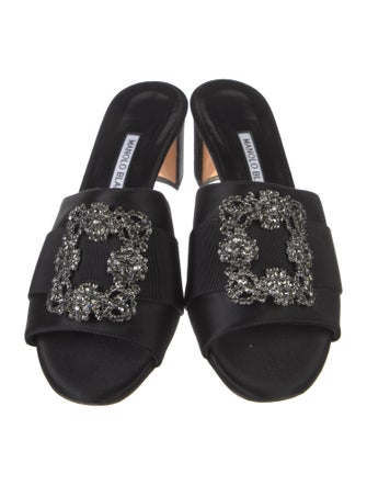 Manolo Blahnik Satin Crystal Embellishments Slides