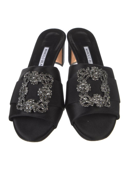 Manolo Blahnik Satin Crystal Embellishments Slides