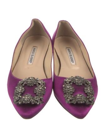 Manolo Blahnik Satin Crystal Embellishments Flats