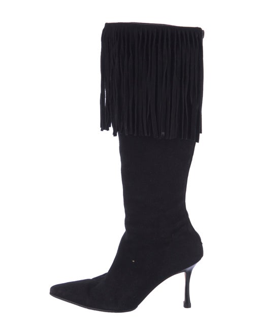 Manolo Blahnik Suede Fringe Trim Accent Boots
