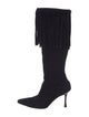 Manolo Blahnik Suede Fringe Trim Accent Boots
