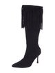 Manolo Blahnik Suede Fringe Trim Accent Boots