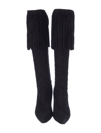 Manolo Blahnik Suede Fringe Trim Accent Boots