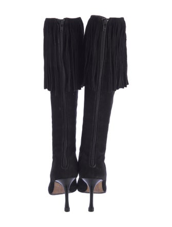 Manolo Blahnik Suede Fringe Trim Accent Boots