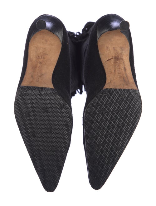 Manolo Blahnik Suede Fringe Trim Accent Boots