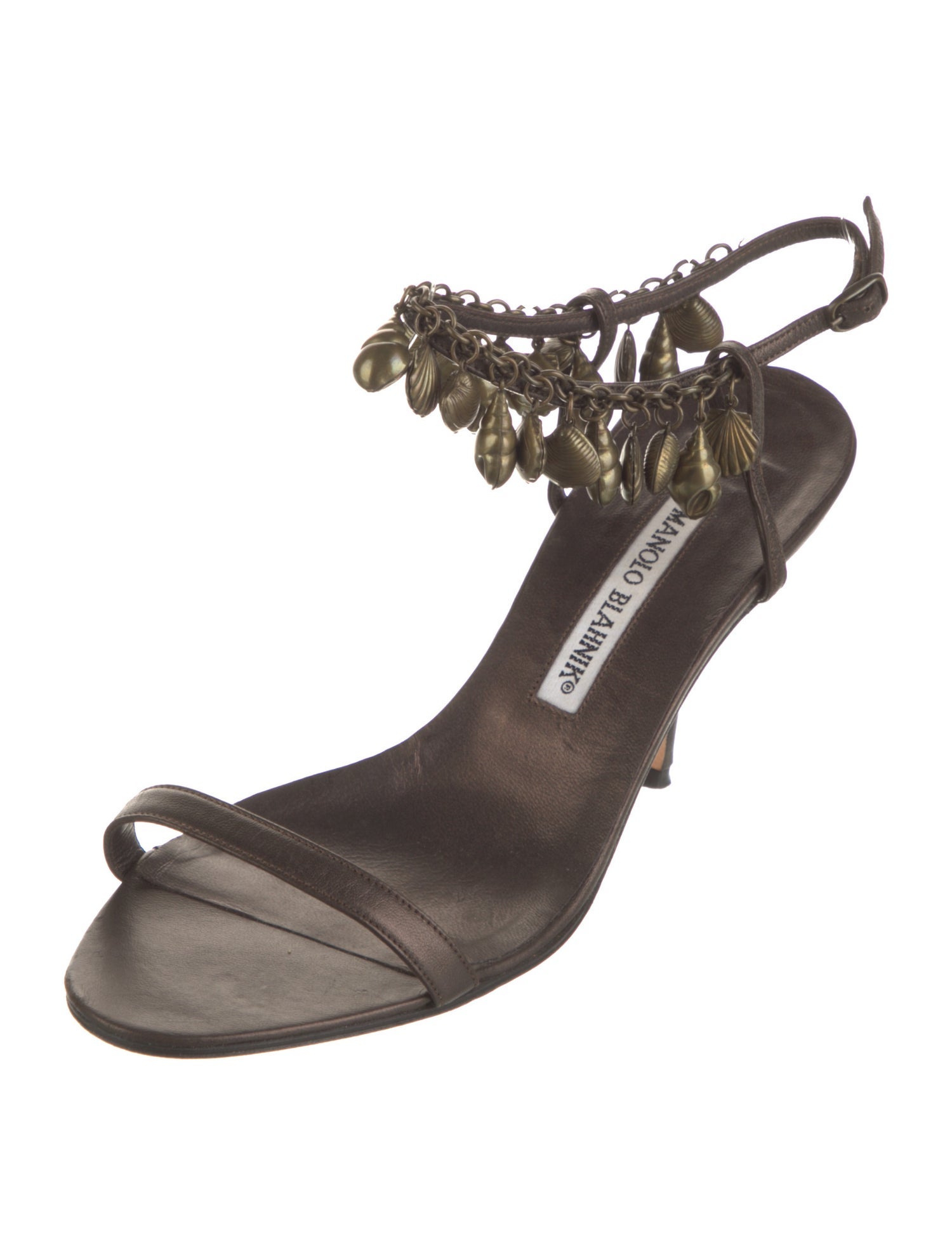 Manolo Blahnik Leather Beaded Accents Sandals