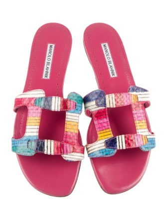 Manolo Blahnik Leather Printed Slides