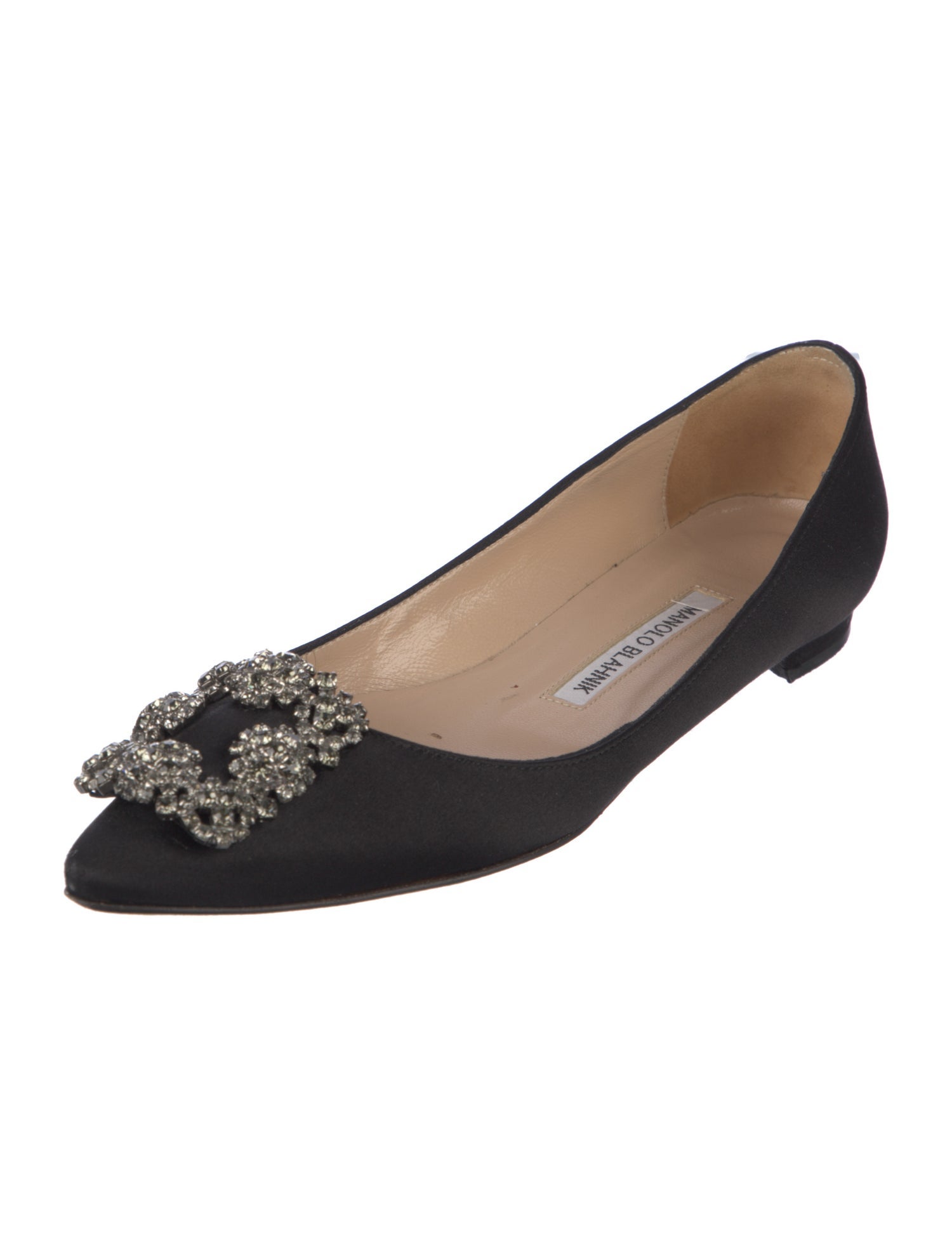 Manolo Blahnik Satin Crystal Embellishments Flats