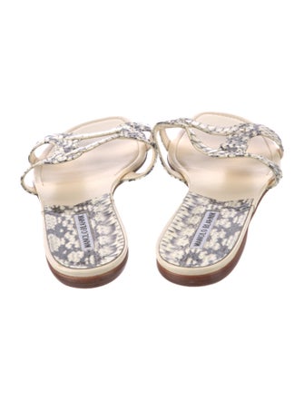 Manolo Blahnik Leather Animal Print Slides
