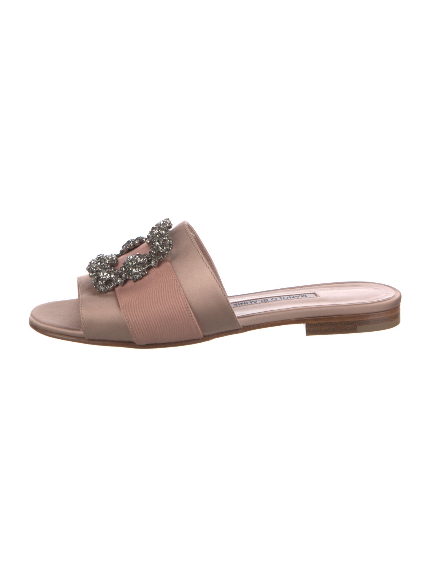 Manolo Blahnik Satin Crystal Embellishments Slides
