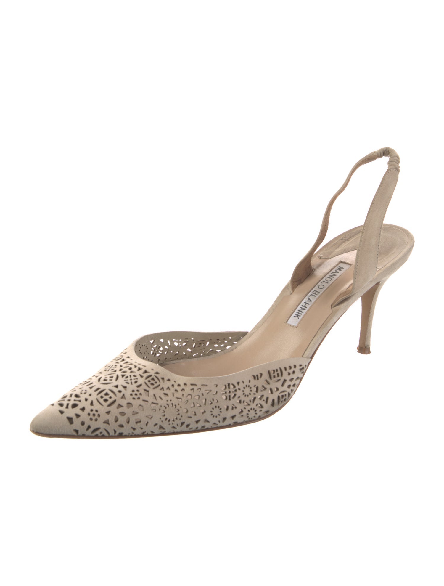 Manolo Blahnik Suede Cutout Accent Slingback Pumps
