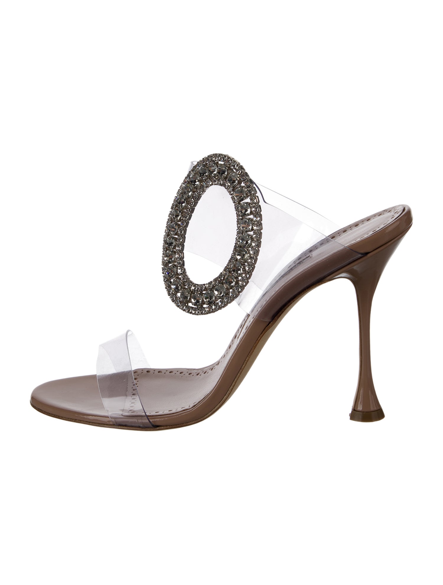 Manolo Blahnik Patent Leather Crystal Embellishments Slides