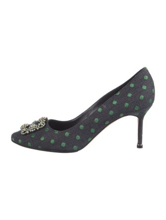 Manolo Blahnik Denim Polka Dot Print Pumps