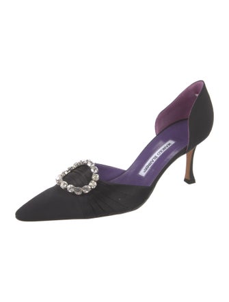 Manolo Blahnik Satin Crystal Embellishments D'Orsay Pumps
