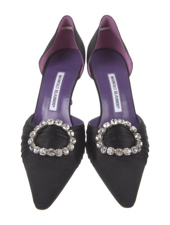 Manolo Blahnik Satin Crystal Embellishments D'Orsay Pumps