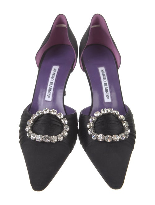 Manolo Blahnik Satin Crystal Embellishments D'Orsay Pumps