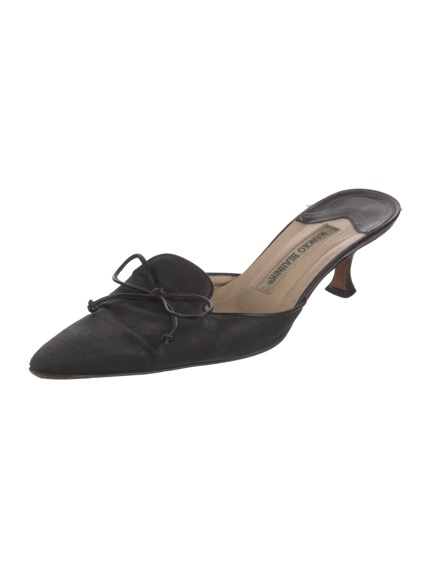 Manolo Blahnik Leather Bow Accents Mules