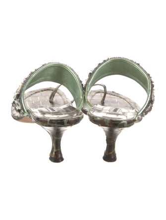 Manolo Blahnik Leather Crystal Embellishments Slides