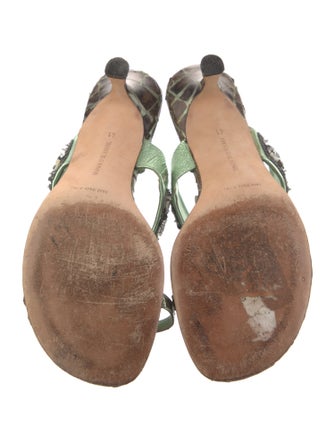 Manolo Blahnik Leather Crystal Embellishments Slides