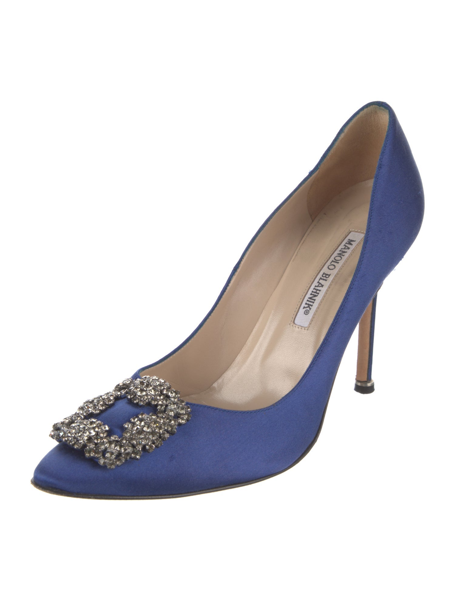 Manolo Blahnik Satin Crystal Embellishments Pumps