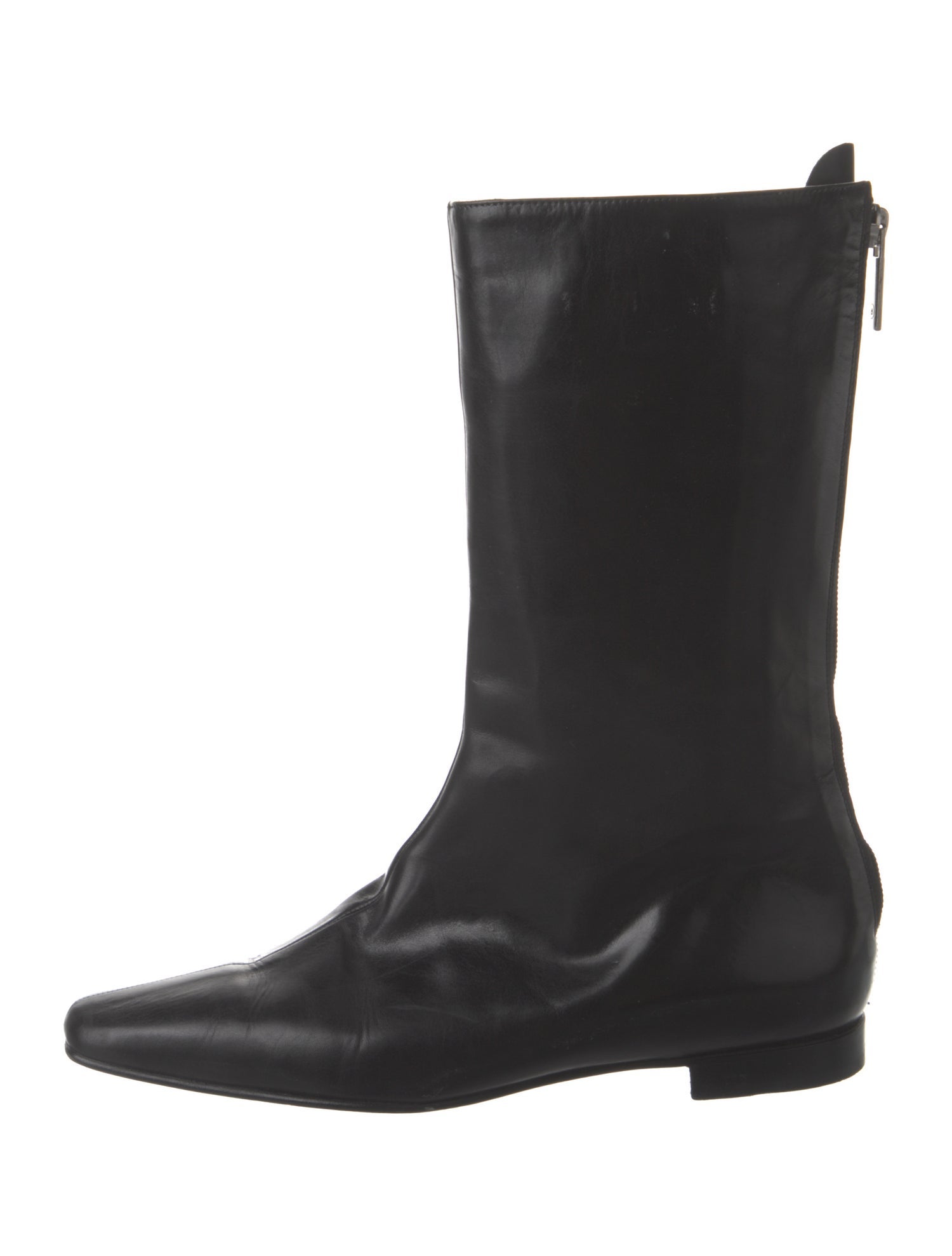 Manolo Blahnik Mid Calf Leather Combat Boots
