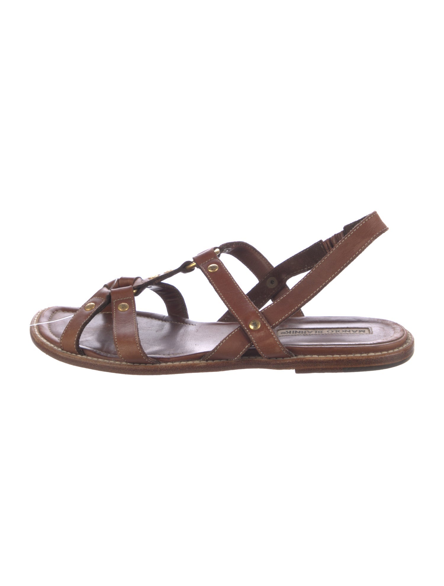 Manolo Blahnik Leather Studded Accents Slingback Sandals