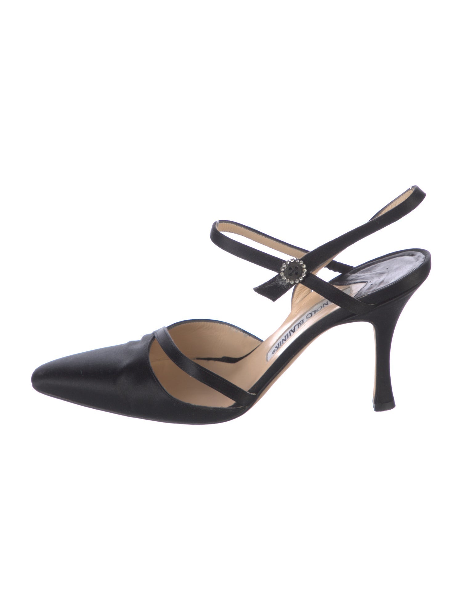 Manolo Blahnik Satin Crystal Embellishments Slingback Pumps