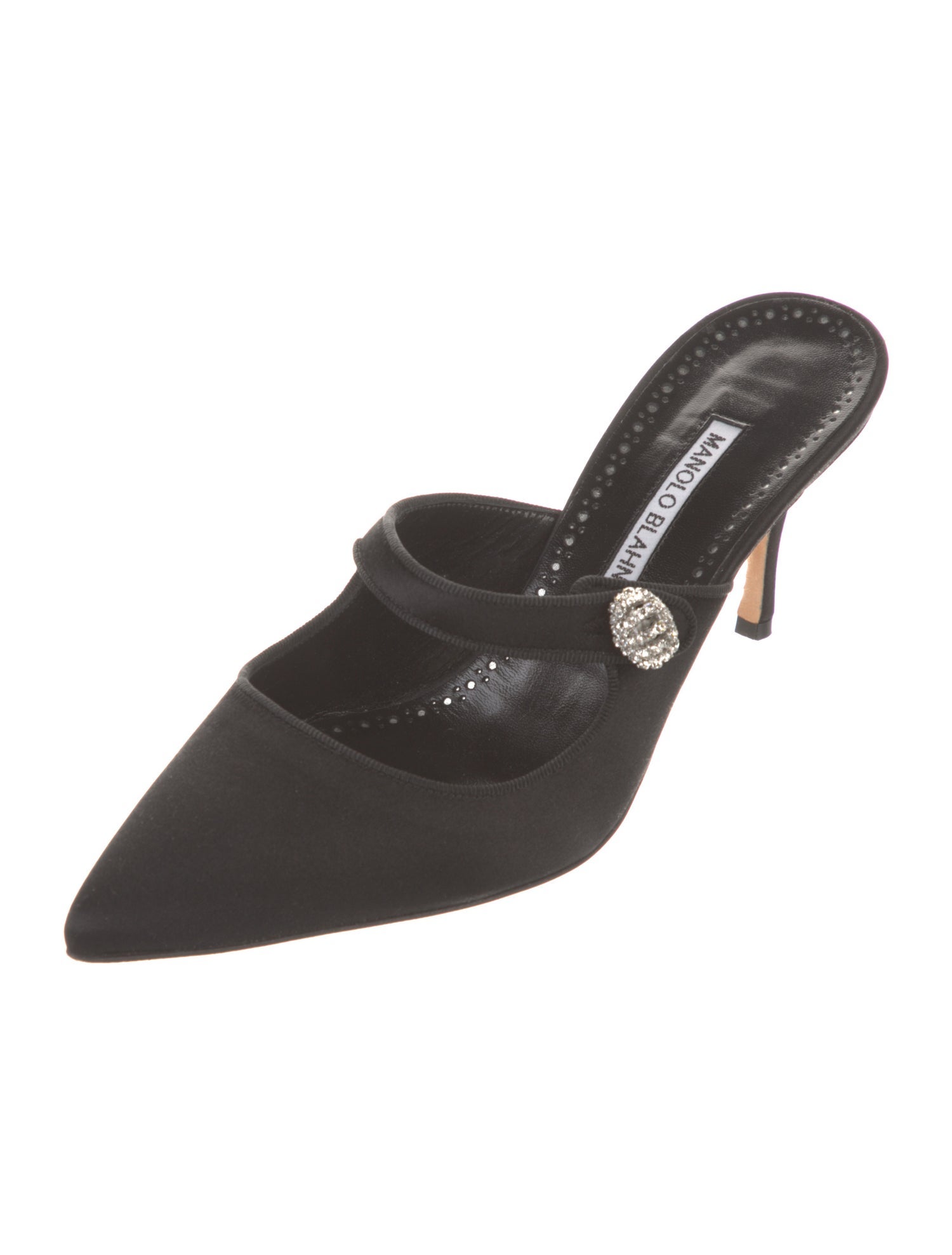 Manolo Blahnik Camparimu Jewel Satin Mules