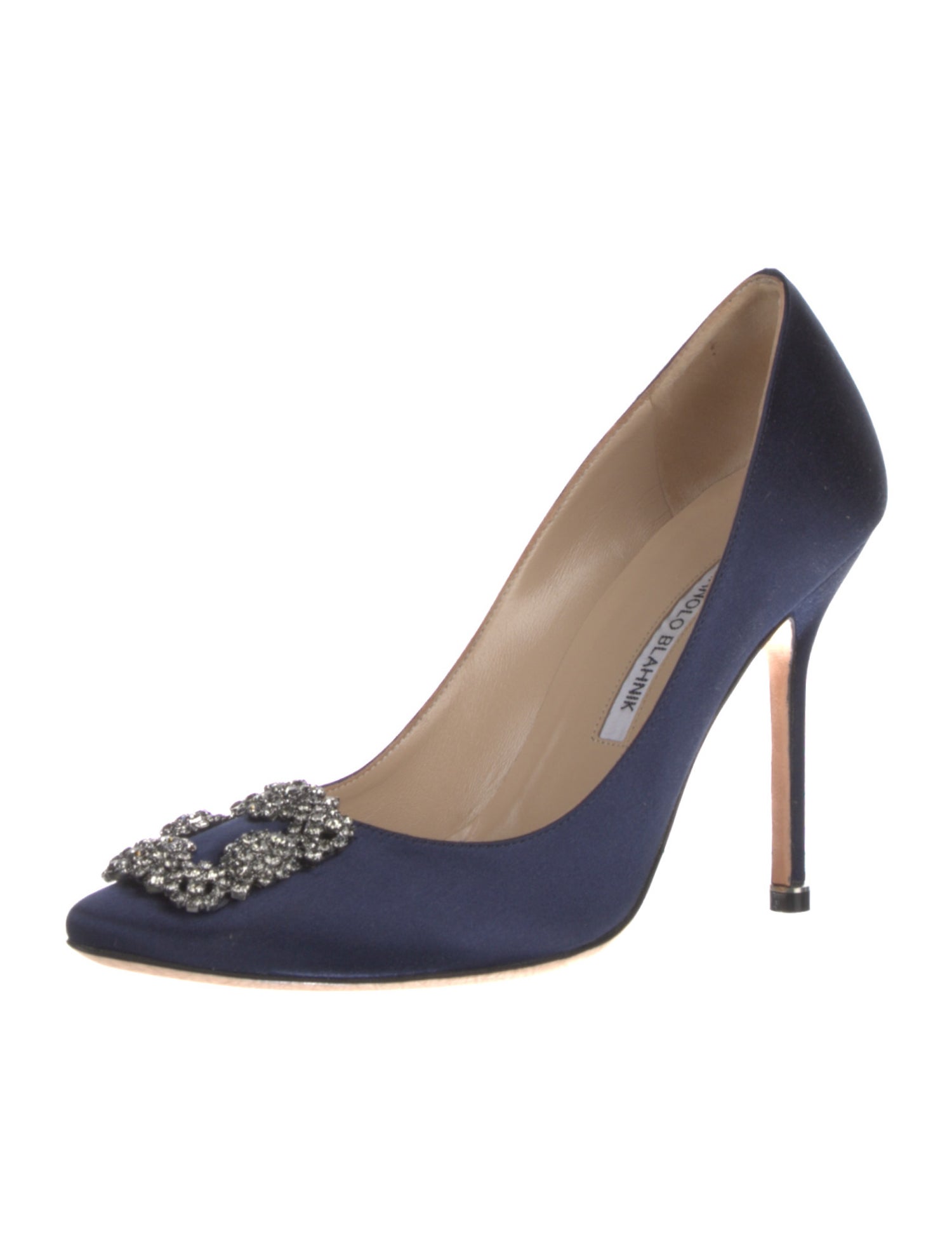 Manolo Blahnik Satin Crystal Embellishments Pumps