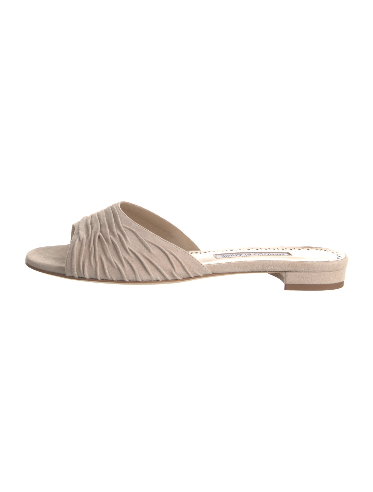 Manolo Blahnik Suede Pleated Accents Slides