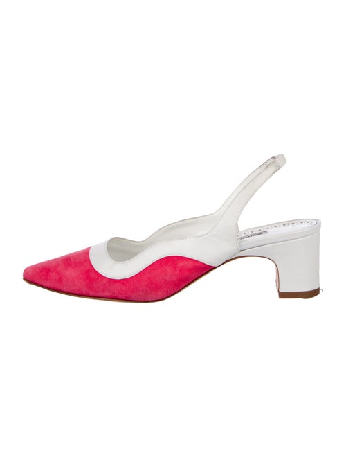 Manolo Blahnik Suede Colorblock Pattern Slingback Pumps