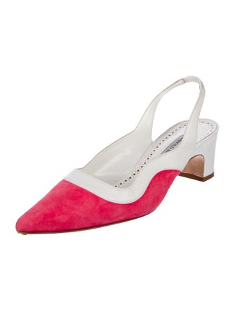 Manolo Blahnik Suede Colorblock Pattern Slingback Pumps