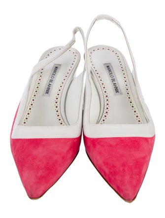 Manolo Blahnik Suede Colorblock Pattern Slingback Pumps