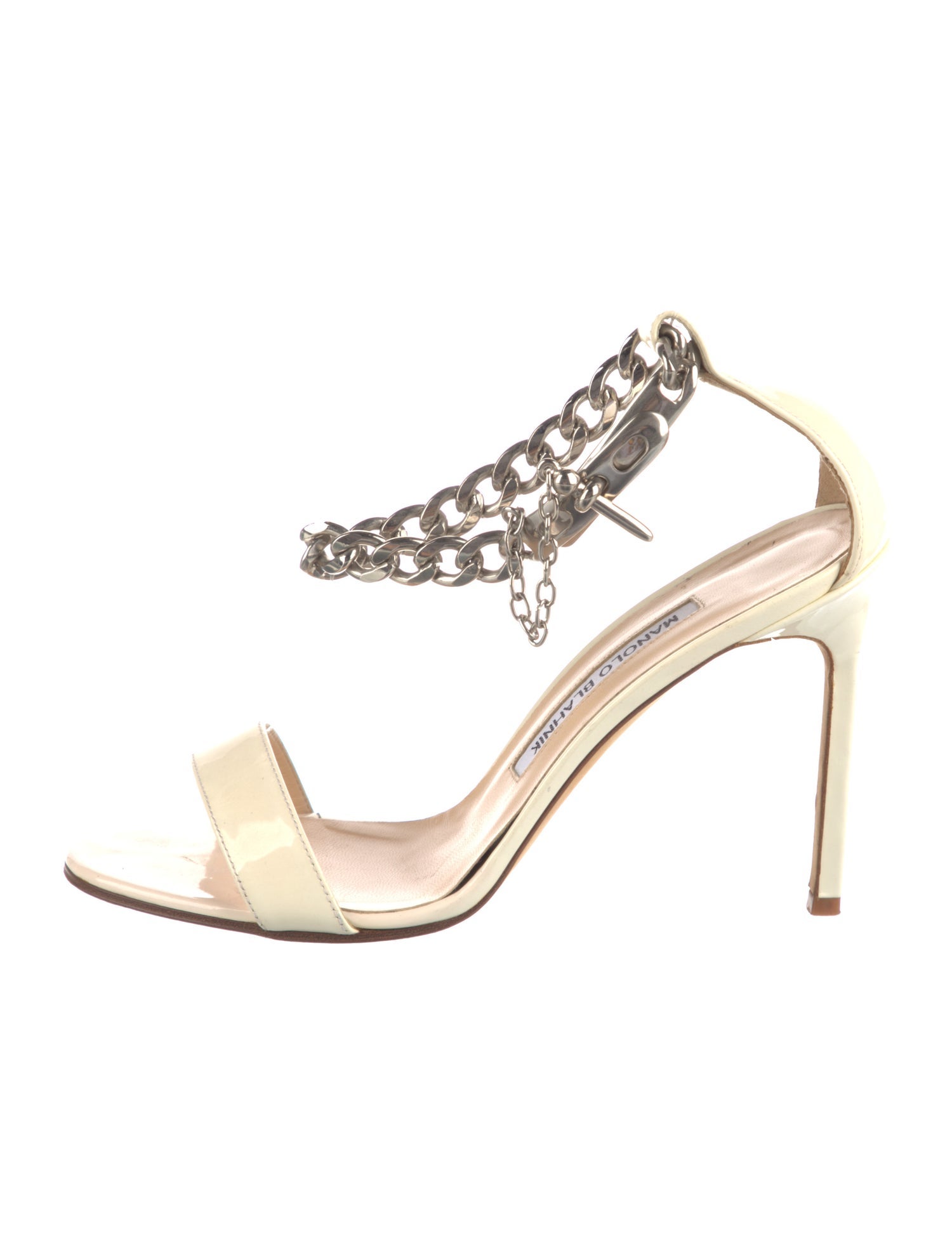 Manolo Blahnik Patent Leather Chain-Link Accents Sandals