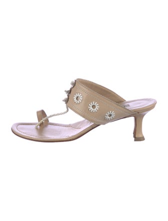 Manolo Blahnik Leather Floral Print Flip Flops