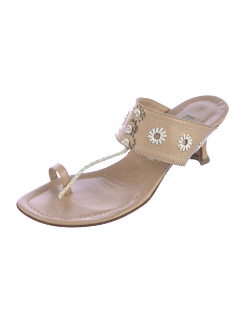 Manolo Blahnik Leather Floral Print Flip Flops
