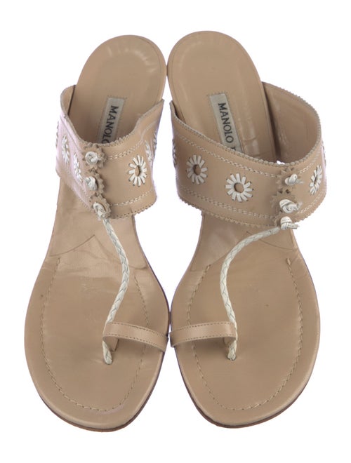 Manolo Blahnik Leather Floral Print Flip Flops