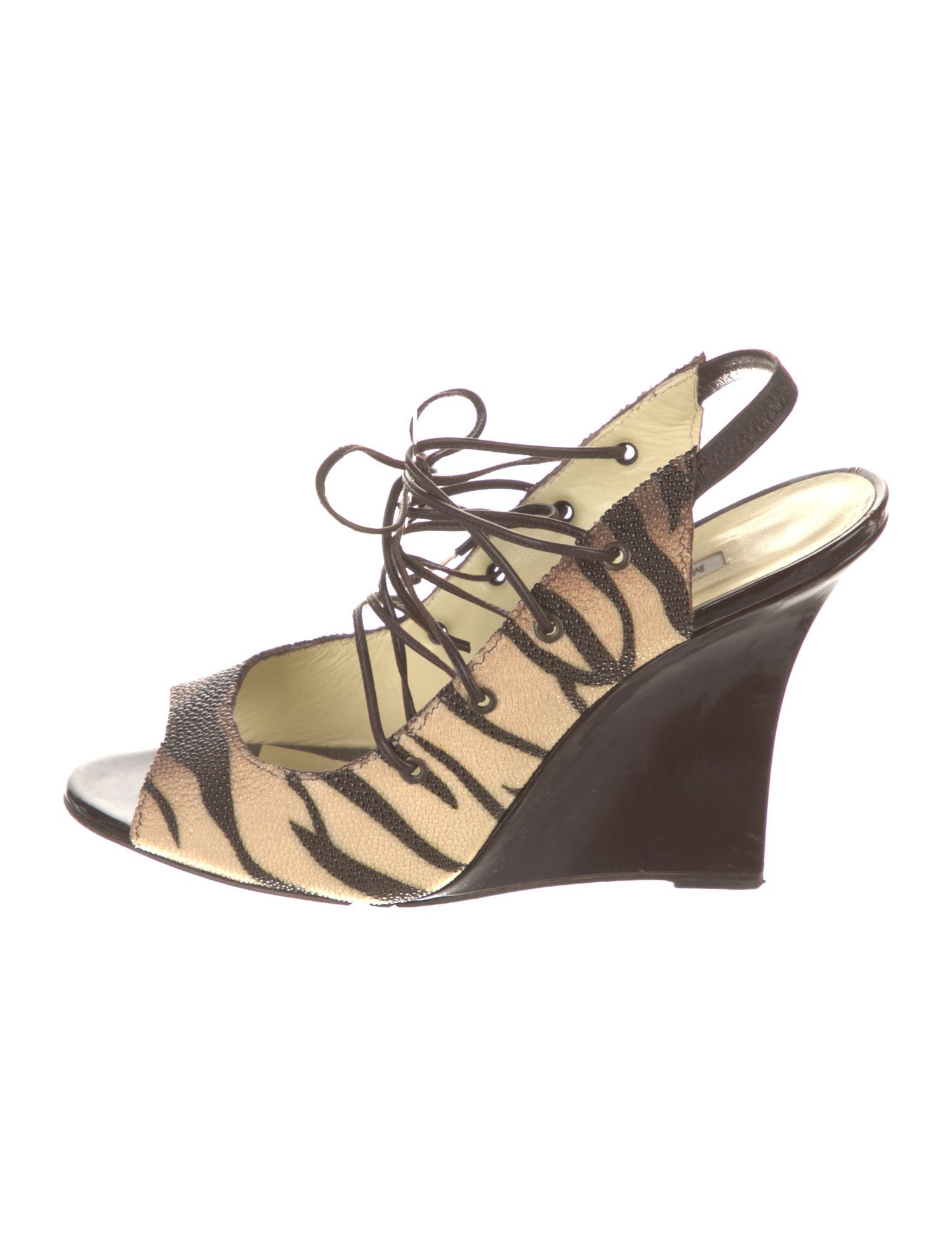 Manolo Blahnik Leather Animal Print Slingback Sandals