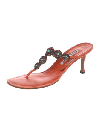 Manolo Blahnik Leather Patterned Slides