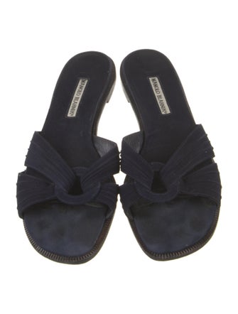 Manolo Blahnik Suede Pleated Accents Slides
