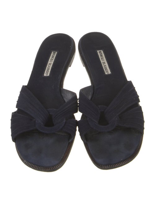 Manolo Blahnik Suede Pleated Accents Slides