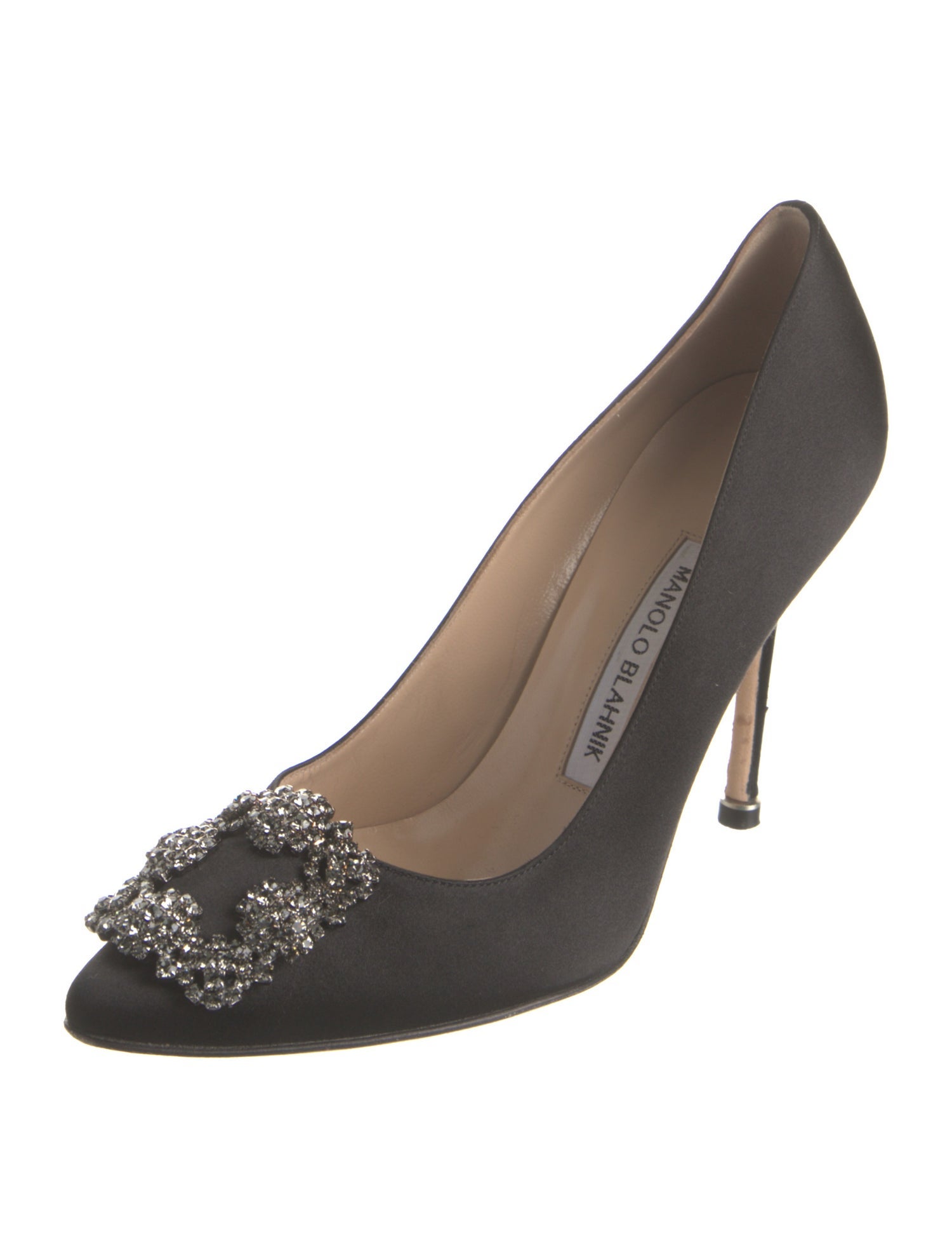 Manolo Blahnik Satin Crystal Embellishments Pumps