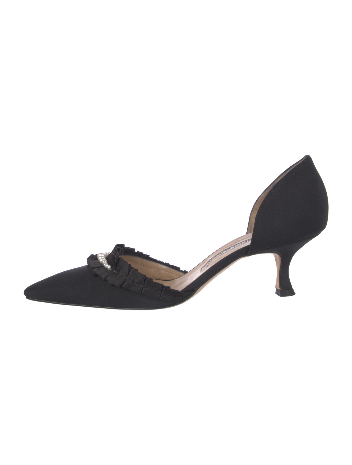 Manolo Blahnik Satin Ruffle Embellishment D'Orsay Pumps