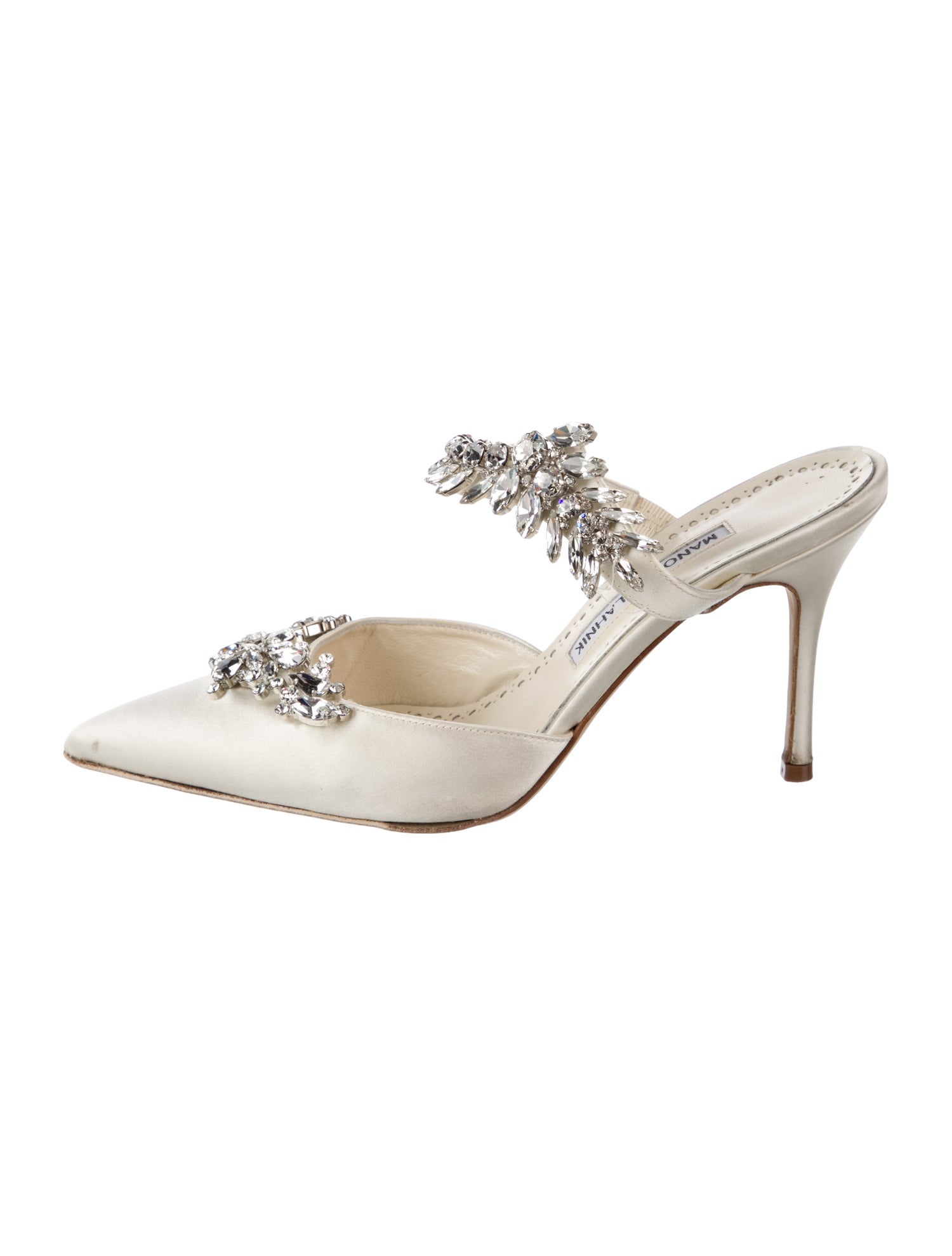 Manolo Blahnik Satin Crystal Embellishments Mules