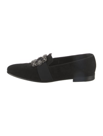 Manolo Blahnik Velvet Crystal Embellishments Loafers