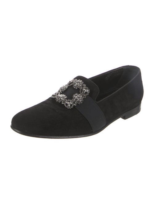 Manolo Blahnik Velvet Crystal Embellishments Loafers